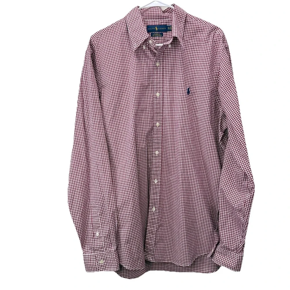 Polo Ralph Lauren Dark Red Gingham Cotton Button‎ Down Shirt XL